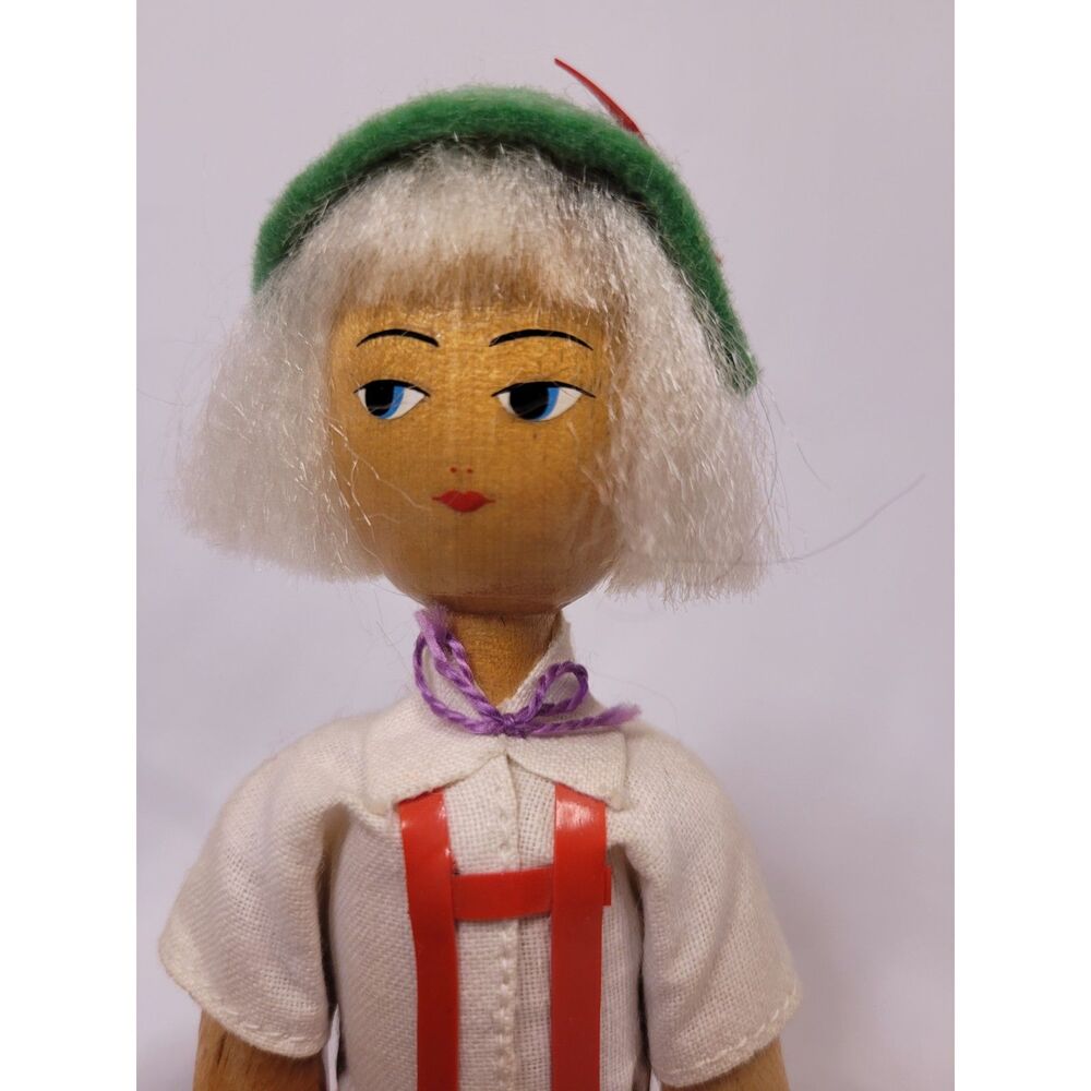 Vintage Poland Wooden Peg Dolls - Pair of 2 - Handpainted Traditional - Picture 4 of 5